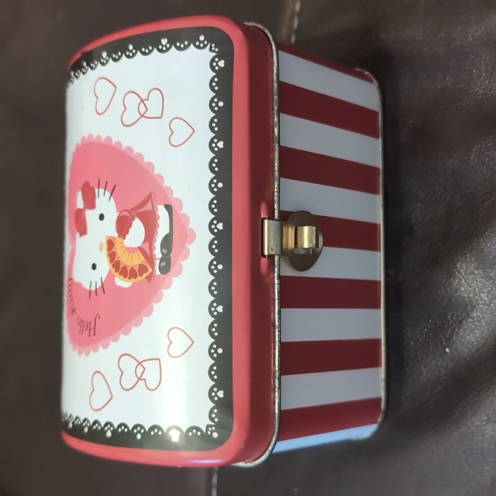 Hello Kitty Red and White Striped Tin Box  Circa 2003
